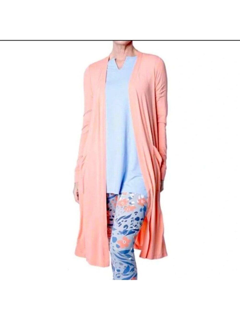 NEW Cuddl Duds Peach Long Duster Lightweight Open Front Cardigan - Medium